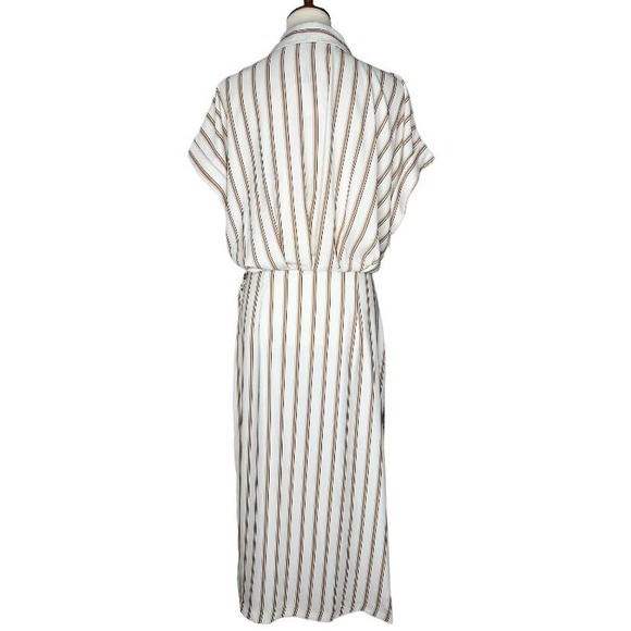 ZARA NWT Striped Ecru Draped Wrap Dress Midi Length Business Casual Size XL - Picture 7 of 13